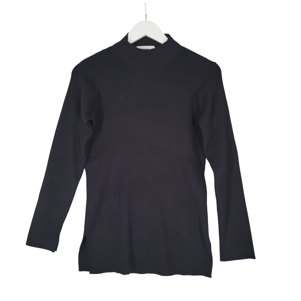 Greylin Mock Neckโ Ribbed Sweater Sz Medium Black Long Sleeve Side Slit